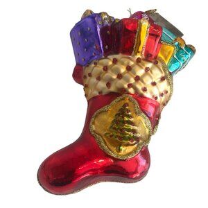 Huras Family Blown Glass Ornament Christmas Holiday Stocking Presents Poland